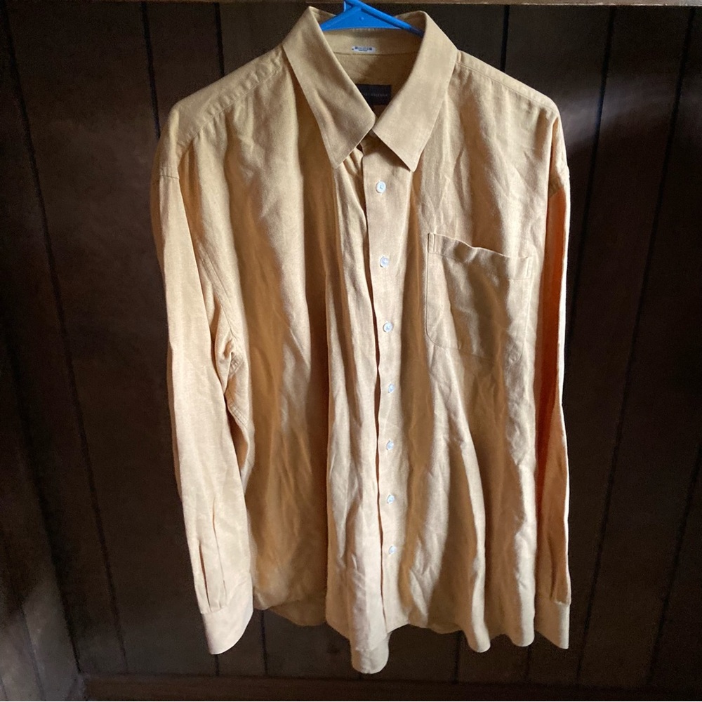 Hickey Freeman Shirt Mens Size XL Yellow Button Up Front Pocket Casual Preppy